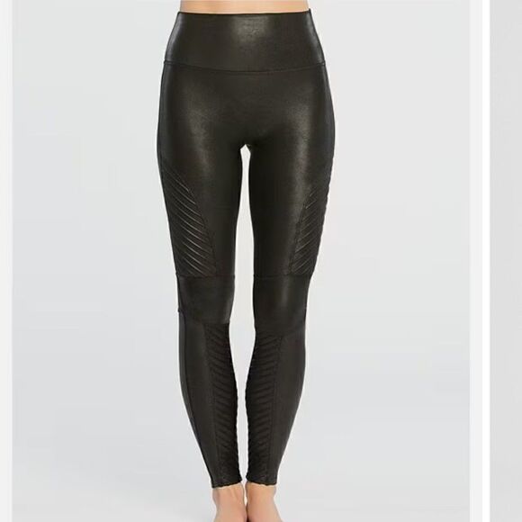 Spanx Faux Leather Moto Leggings Very Black Size XS Womens High Waist Shaping - Picture 9 of 11